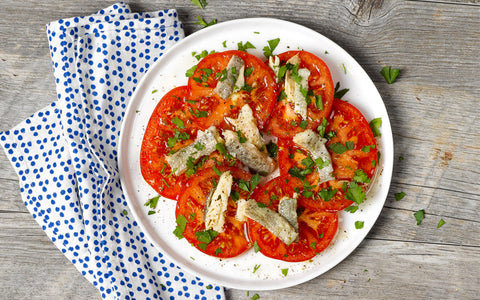 TOMATOES & HERBS TOPPED WITH TROUT IN OREGANO