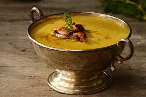 Smoked Mussel Soup in Olive Oil