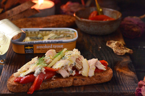 Smoked Trout Bruschetta with Roasted Red Pepper