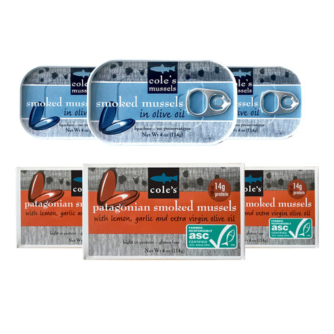 Patagonian Smoked Mussels Variety Pack – 6 Cans
