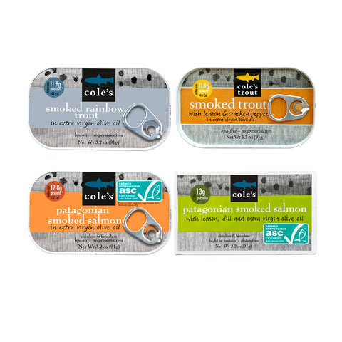 Patagonian Smoked Salmon & Rainbow Trout Variety Pack–4 Cans