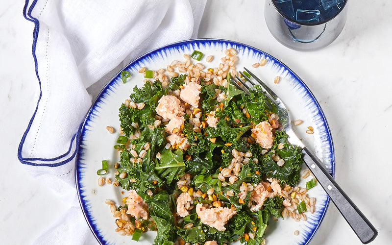 KALE FARRO SALAD WITH SALMON Cole's Seafood