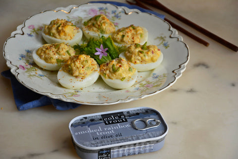 Stuffed Eggs with Trout Tartar in Olive Oil